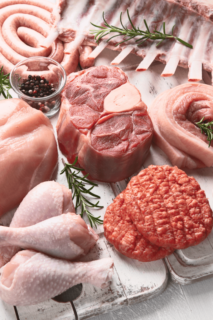 Variety of raw meat