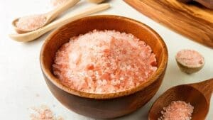 Pink Himalayan Sea Salt in Wooden Bowl